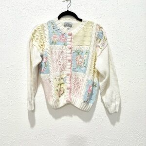 Vintage patchwork Charming Floral Knit Cardigan M